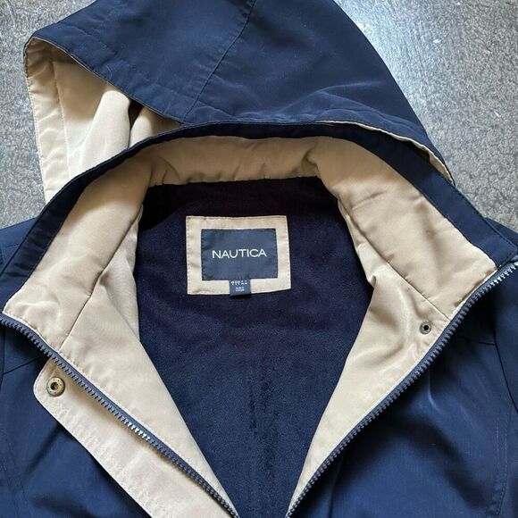 Nautica Hooded Zip Up Jacket Size Small 100% Polyester Preppy Style Blue Color - Picture 10 of 15